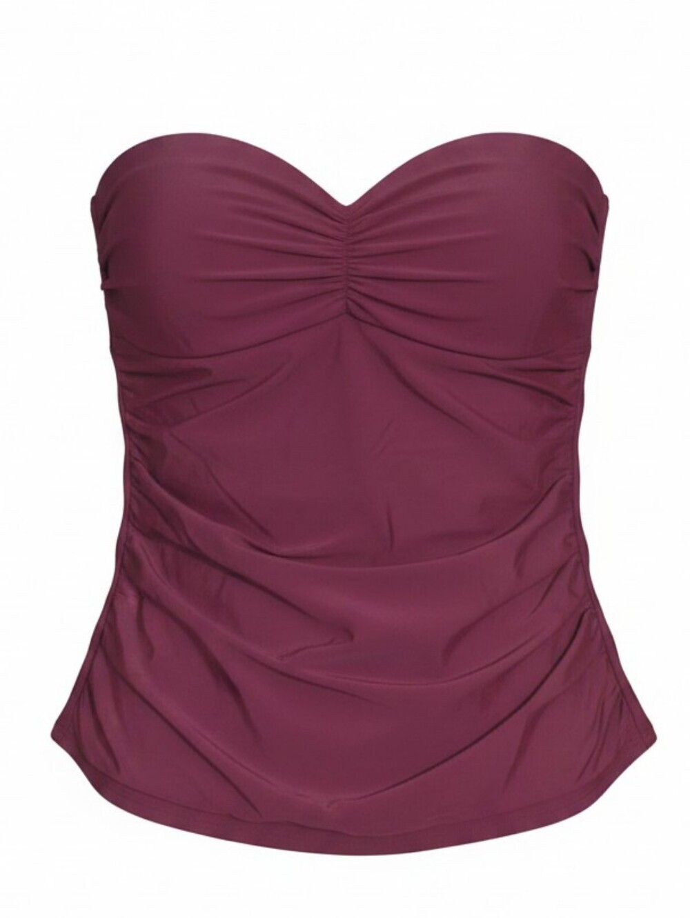 H2O Swim Top Strapless Ruched Burgundy Tankini Resortwear Beach Pool Size M